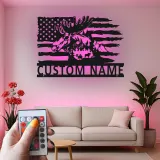 Custom Moose and American Flag Led Light Metal Wall Art Unique Gift for Nature Lovers Cabin Wall Decor