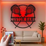 Personalisierte Lacrosse-Sticks LED-Leuchte | Personalisiertes Metallschild | Sportdekoration für Spieler, Trainer & Jugendzimmer