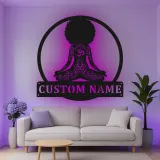 Custom Meditating Woman Led Light Metal Wall Art Yoga Lover Gift Zen Room or Meditation Space Decor