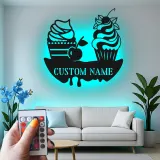 Décoration murale en métal personnalisée avec éclairage LED de cupcake - Décor de cuisine - Cadeau sucré pour les boulangers