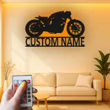 Insegna metallica personalizzata Cafe Racer | Arte murale LED per moto | Arredo garage personalizzato e regalo per biker