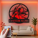 Custom Skiing Metal Wall Art | LED Lighted Mountain Sign for Cabin Decor | Personalized Winter Sports Gift for Skiers