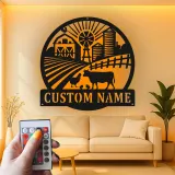 Cartel de Granja Personalizado con LED | Arte de Metal de Granja Personalizado | Placa de Nombre Familiar Rústica para Granjeros