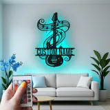 Personalized Guitar LED Sign | Custom Metal Wall Art for Music Studio | Musician Name Plaque with Music Notes