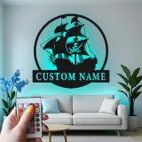 Personalized Pirate Ship LED Sign | Custom Metal Wall Art | Nautical Home Decor for Man Cave | Gift for Sailor