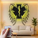 Insegna LED Star of Life | Arte in metallo personalizzata per EMT e paramedici | Simbolo medico con ali d'angelo | Regalo per primo soccorritore e decorazione per cliniche