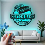 Insegna in metallo personalizzata con luce LED per auto classiche - Regalo per appassionati di auto, decorazione per garage