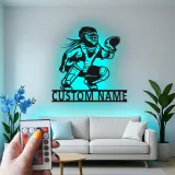 Cartel LED personalizado de receptora de softball | Arte mural de metal personalizado para habitación de chicas | Regalo para atleta femenina | Decoración de guardería deportiva
