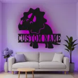 Insegna in metallo personalizzata Triceratopo con luce LED regalo personalizzato per decorazione camera nursery per bambini