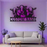 Décoration murale en métal personnalisée avec trio de vaches et rétroéclairage LED - Cadeau de ferme pour une cuisine rustique ou une grange