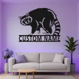 Enseigne raton laveur LED personnalisée | Décoration murale en métal faune sauvage | Plaque prénom forêt personnalisée | Cadeau animal lumineux pour amoureux de la nature