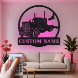Décoration murale en métal LED personnalisée pour camion semi - Cadeau pour camionneur pour lui, décoration de garage ou de man cave