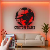 Cartel de Metal de Jugador de Fútbol Personalizado | Arte Mural LED Deportivo | Regalo con Nombre Personalizado para Atletas | Decoración de Habitación de Niños
