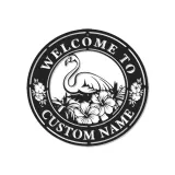 Individuelles Flamingo LED Schild | Personalisierte Metall Wandkunst | Tropische Hibiskus Willkommensdekoration für Terrasse & Außenbereich | Einweihungsgeschenk Idee