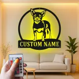 Décoration murale en métal personnalisée Chihuahua avec Rétroéclairage - Cadeau pour Amateurs de Chiens - Décor de Salon