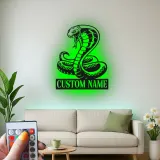 Cartel de cobra personalizado con LED | Arte mural de serpiente personalizada | Regalo para amante de reptiles | Decoración exótica para sala de juegos y cueva de hombre