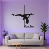 Custom Pole Dance Metal Sign | LED Name Art for Studio Decor | Personalized Dancer Gift | Gymnastics Wall Silhouette