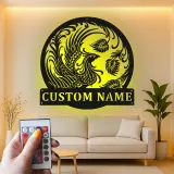 Personalized Phoenix Metal Sign | LED Backlit Mythical Firebird Wall Art | Custom Name Decor for Fantasy Lovers