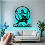 Softball Catcher LED Metal Art | Personalized Player Name Sign | Girls Sports Room Decor | Custom Athlete Gift