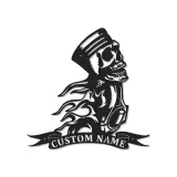 Cartel de metal personalizado con calavera de motocicleta | Señal de garaje de motorista con LED | Decoración de hombre de cueva con llamas de pistón