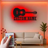 Enseigne guitare en métal personnalisée avec LED | Décoration murale prénom sur mesure pour studio de musique et cadeau musicien | Décor pour guitariste