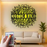 Cartel de nombre floral personalizado con LED | Arte mural de metal personalizado para ella | Decoración moderna boho para guardería y sala de estar
