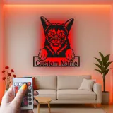 Insegna in metallo personalizzata con luce LED per gatti - Regalo per amanti dei gatti, decorazione per soggiorno o camera da letto 1