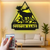 Custom Moose Mountain Led Light Metal Wall Art Personalized Cabin Gift Rustic Lodge Decor