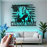 Panneau en métal personnalisé avec chèvre et LED | Déco de ferme personnalisée avec drapeau américain | Art mural rustique de grange | Cadeau pour agriculteur