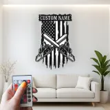 Custom Chainsaw American Flag Led Light Metal Wall Art Unique Gift for Lumberjacks Garage or Workshop Decor