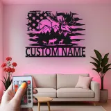 Personalisierte Elchfamilie Metall-Schild | Rustikale LED-Wandkunst für Kabine & Lodge | Individuelle Namens Berg-Deko