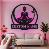 Custom Yoga Meditation Led Light Metal Wall Art Zen Gift for Yoga Lovers Peaceful Home Decor