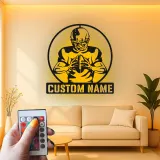 Custom Football Player Metal Sign | Personalized LED Wall Art | Game Room Decor for Boys | Athlete Gift Idea