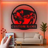 Custom Bison Mountain Scene Led Light Metal Wall Art Personalized Nature Lover Gift Rustic Home Decor