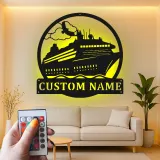 Décoration murale en métal personnalisée avec éclairage LED de bateau de croisière - Cadeau pour les amoureux de croisières - Décor nautique pour le salon