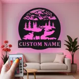 Insegna in metallo personalizzata con luce LED a forma di cervo - Regalo per amanti della natura per cabine o lodge