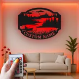 Personalized Fishing Sign with LED Lights | Custom Name Metal Wall Art | Fisherman Lake House & Cabin Decor | Outdoor Lover Gift