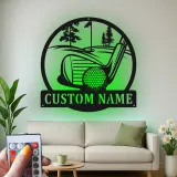 Cartel de golf personalizado con luces LED | Decoración mural de metal a medida | Decoración con nombre de golfista para sala de juegos y bar en casa