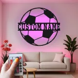 Personalisiertes Fußball-Metallschild | LED-beleuchtete Wandkunst | Individuelle Namensdekoration für Spieler, Trainer oder Mannschaftsraum