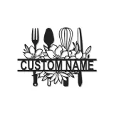 Cartel de cocina personalizado con LED | Arte mural de utensilios de metal floral personalizado | Regalo de decoración de chef para mamá | Decoración de cocina moderna de granja