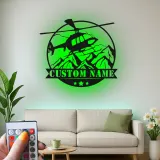 Custom Helicopter Metal Sign with LED | Personalized Pilot Gift | Aviation Wall Art for Office & Man Cave