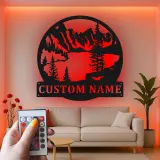 Custom Mountain Metal Sign | LED Backlit Lake Scene Wall Art | Personalized Cabin Decor | Rustic Nature Lover Gift