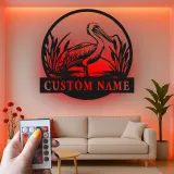 Décoration murale en métal LED personnalisée avec pélican - Cadeau côtier