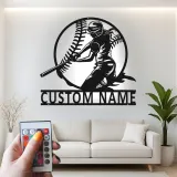 Décoration murale en métal personnalisée pour joueur de softball avec rétroéclairage LED - Cadeau pour passionnés de softball