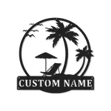 Custom Beach Scene Led Light Metal Wall Art Personalized Tropical Gift for Couples Bedroom or Patio Decor