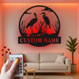 Personalized Heron Metal Wall Art | LED Backlit Wildlife Sign | Custom Lake House & Cabin Decor | Nature Lover Gift