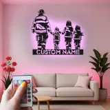 Insegna personalizzata per famiglia di vigili del fuoco | Arte murale LED in metallo | Regalo su misura per papà pompiere | Arredo per caserma