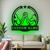 Custom Arm Wrestling Led Light Metal Wall Art Personalized Gift for Him Man Cave Decor
