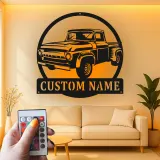 Personalisierte Vintage-Truck LED-Licht Metall-Wandkunst Geschenk für Auto-Enthusiasten Garagen- oder Männerecken-Dekor 1