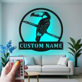 Cartel de metal personalizado de tucán | Arte mural LED con nombre | Decoración de vida salvaje exótica para hogar y negocio | Regalo personalizado para amantes de las aves